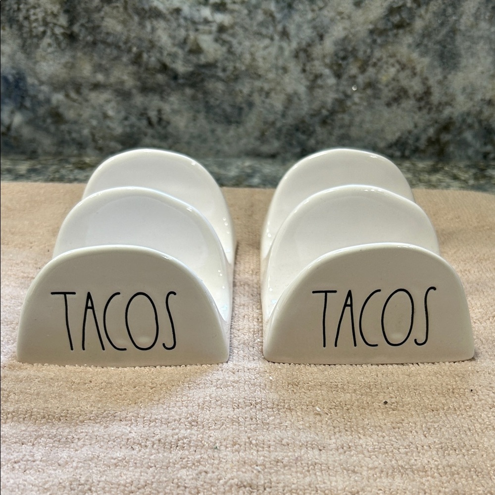 NWT Rae Dunn “TACOS” Ceramic Taco Holders – Set of 2